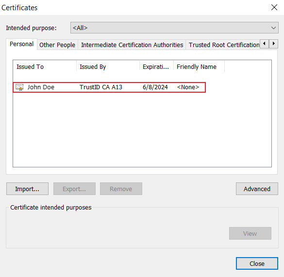 Certificate Import Verification