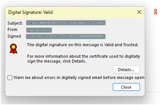 Digital Signature: Valid box