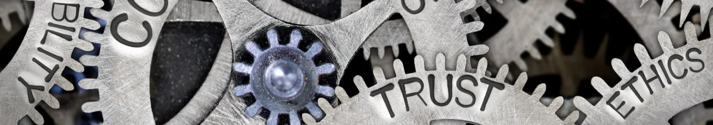 Gears with words like trust and ethics
