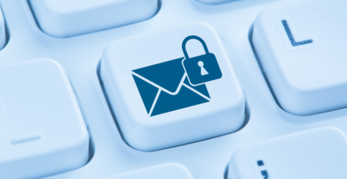 Secure email icon on a computer keyboard—ideal visual for promoting SMIME certificates used in HIPAA-compliant healthcare environments. Perfect for showcasing PKI-based encryption and digital signature solutions for protecting patient data.