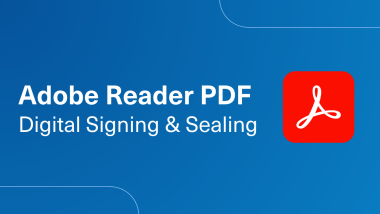 Adobe icon with text to the left saying Adobe Reader PDF - Digital singing and sealing