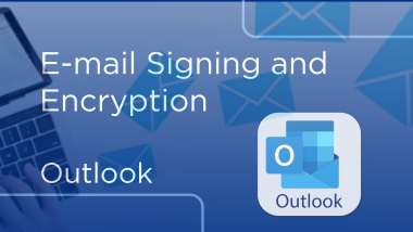 Email Signing and Encryption - Outlook. Person typing on computer with letter images flowing out of computer.