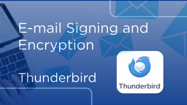 Email Signing and Encryption - Thunderbird. Person typing on computer with letter images flowing out of computer.